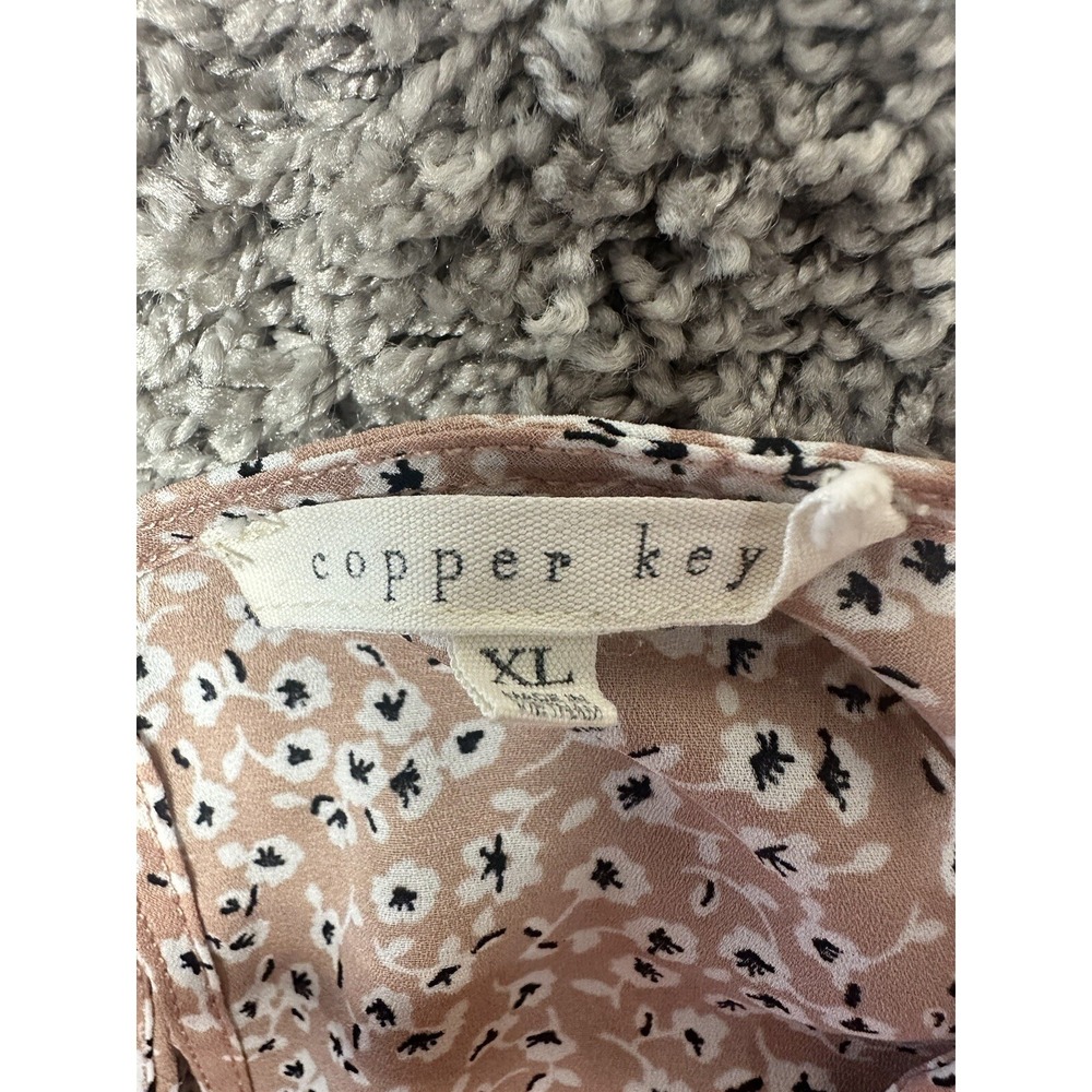 Copper Key Women Top Size XL Floral Spring Short Sleeve Cottage Blouse Ruffle - Picture 4 of 7